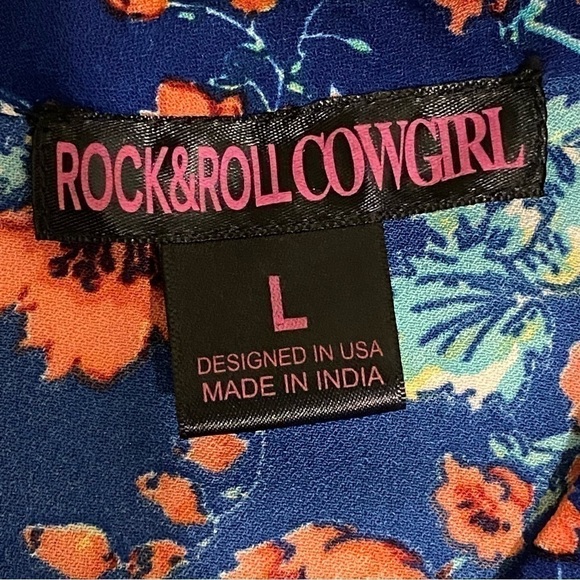 Rock & Roll Cowgirl Sleeveless Floral Overall Lace Trim Keyhole Back Size L - Picture 5 of 9